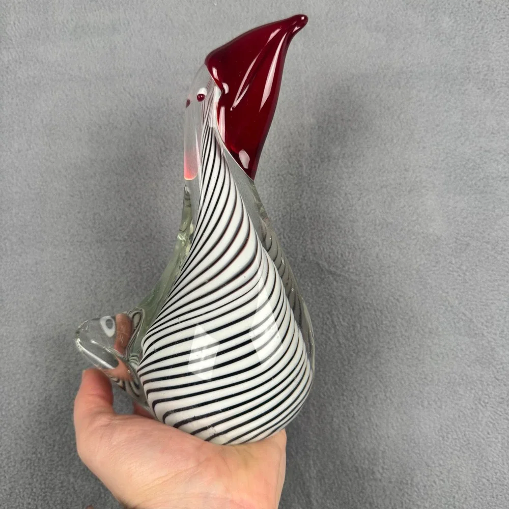 Vintage Murano Style Glass Toucan Black White Striped Bird 1970s Hand Blown 7.5